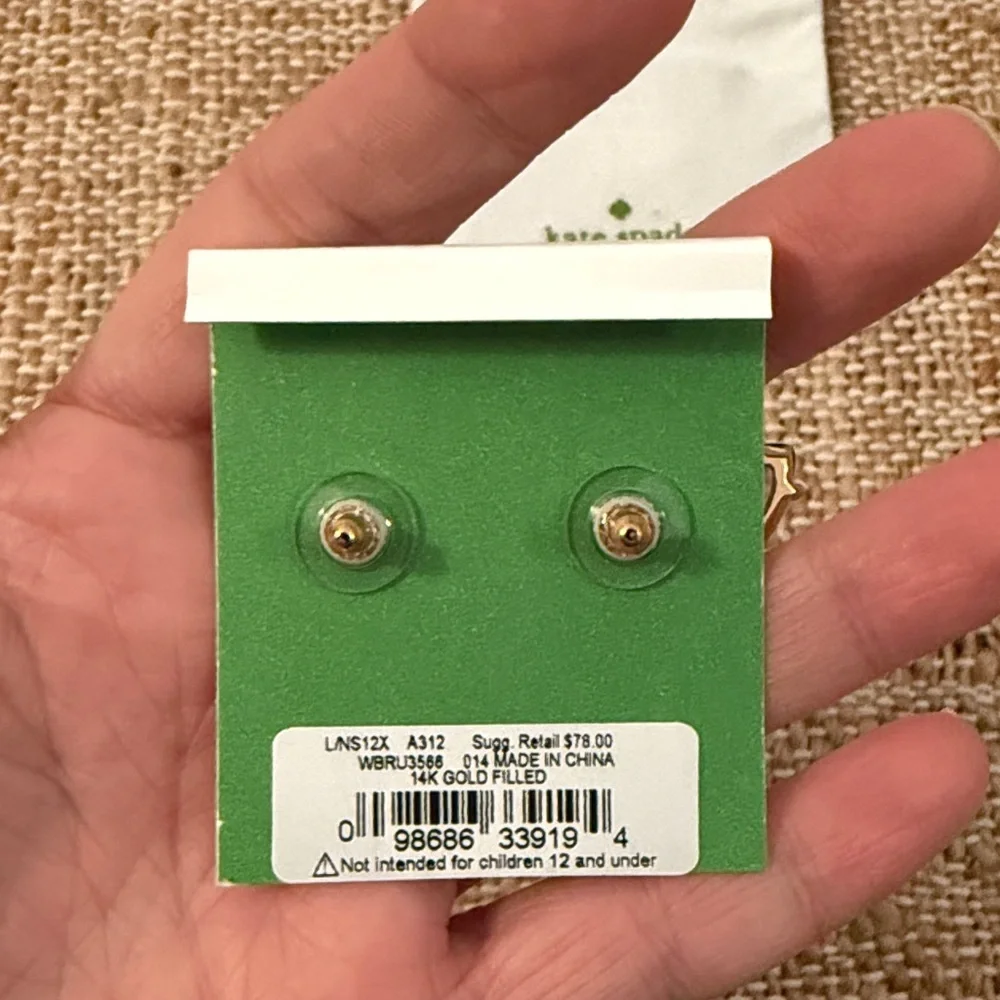 NEW Kate Spade Crystal Look Stud Back Earrings 3-STONE Cluster 14K Gold Filled